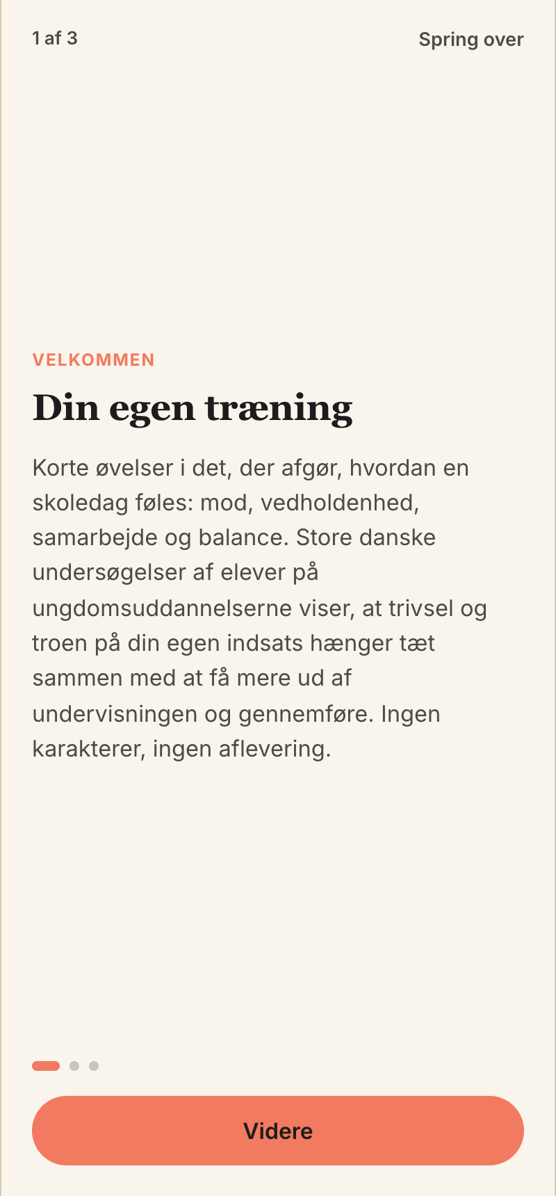 Elevens forside med dagens check-in og din sti